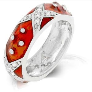 Silver Red Enamel Eternity Ring Size 9 Vintage